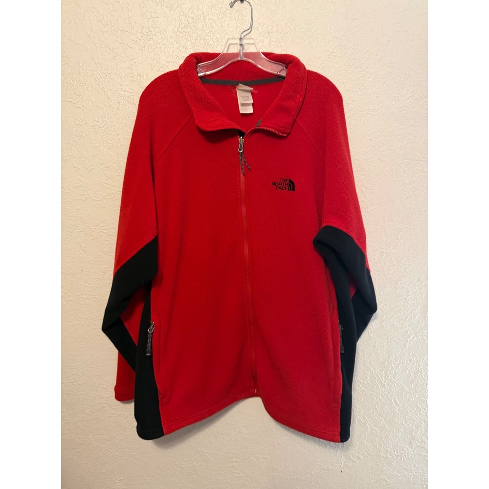 The North Face Mens XXL Red Black 1/4 Zip Fleece Sweatshirt Mock Neck Colorblock